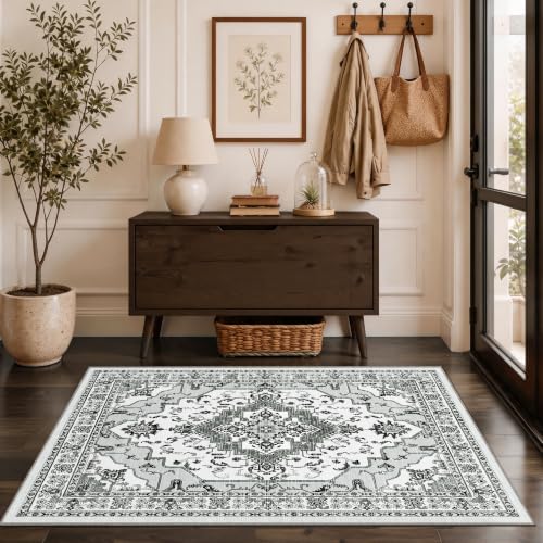 3x5 Washable Area Rug for Bedroom, Light Grey