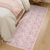 2x6 Runner Rug, Washable Vintage Floral Kitchen Rug, Pink