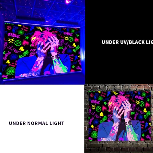 PSYHILAR Lil Peep Tapestry Blacklight, Rapper Black Light Poster for Bedroom, Hip Hop Star Music UV Flag (40 x 30 Inches)