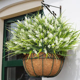 Grunyia 20 Bundles Artificial Plants Outdoor Fake Monkey Grass with Flowers (White)