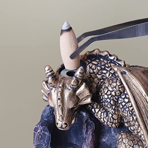 Dragon Backflow Incense Holder Waterfall Incense Burner, with 100 Backflow Incense Cones,1 Mat,1 Tweezers，Aromatherapy Ornamental for Home Office Yoga （Golden Dragon）