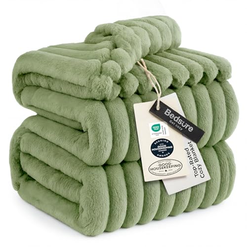 Bedsure Soft Full Size Fleece Blankets for Bed Reseda Green 84"x90"