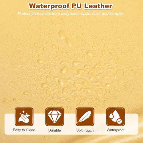 uxcell 4Pcs PU Leather Covers for Dining Room Chairs, Round Soft Waterproof Dining Seat Covers Removable Stretch Chair Cushion Slipcovers with Elastic Band for Home, Bedroom, Yellow