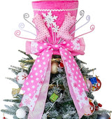 Christmas Tree Topper Hat, Xmas Tree Toppers Large Pink Hat with Lengthened Ribbon, Christmas Tree Ornaments for Christmas Holiday, Boots Snowflake, Pink