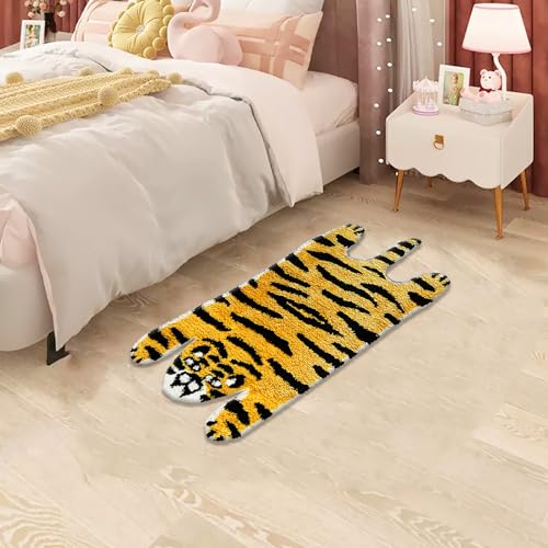 UKELER Kids Bathroom Rugs, Cute Tiger Shaped Nursery Rug Cartoon Bath Rug Non Slip Funny Accent Bedroom Rugs Absorbent Shag Bath Mats for Bathroom, Kids Room, Bathtub, Sink, Entry Way 35''×20''