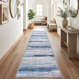 KOZYFLY Modern Hallway Runner Rug 2.6x10 Washable Rug Blue/Grey/Beige