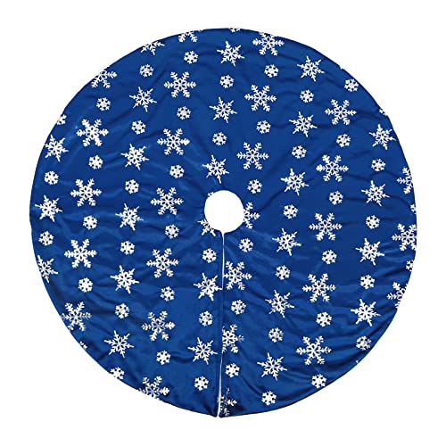Bunny Chorus Christmas Tree Skirt, 36 inches Blue Mercerized Velvet Skirt with Silver Sequin Snowflake for Rustic Xmas Tree Holiday Decorations