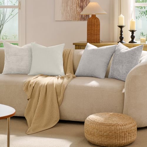 Couch Throw Pillow Covers 18x18 Inch Pack of 4 Neutral Sliver Gray Soft Decorative Chenille Pillow Covers Farmhouse Boho Cushion Covers for Home Decor Sofa Bedroom Living Room
