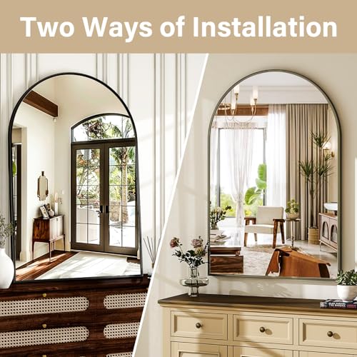 HARRITPURE Arched Wall Mirror – 30"x40" Arch Bathroom Mirror Metal Frame Vanity Mirror for Bedroom, Entryway Dresser Decor, Black
