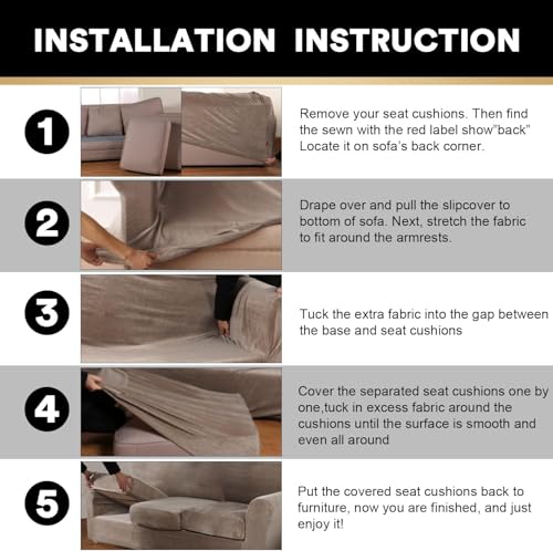 PrinceDeco Velvet Couch Cover Loveseat Covers for 2 Cushion Couch 3 Piece Sofa Covers for Dogs Washable Loveseat Covers Width Up to 72 Inch No Slip Stretch Sofa Slipcover(Medium, Taupe)