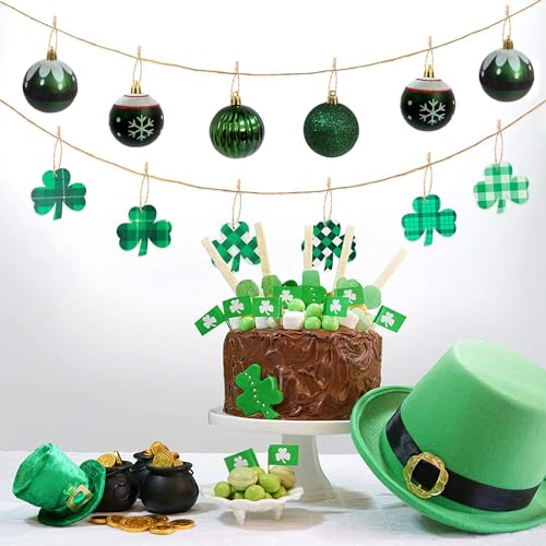 Green Christmas Balls 16ct 2.36”Christmas Tree Decoration, Shatterproof Plastic Decorative St. Patrick's Day Ball Ornaments Exquisite Designs (Green)