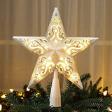 BrizLabs Lighted Christmas Star Tree Topper, 8” Silver Star Xmas Treetop with 10 Lights, UL Certified Plug-in Warm White Tree Topper for Holiday Christmas Tree Decor