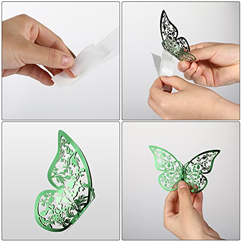 Bememo 72 Pieces 3D Butterfly Wall Decals Sticker Decal Wall Decor Art Decorative Sticker 3 Sizes for Room Offices Bedroom Bathroom Living Room Decor(Light Green)