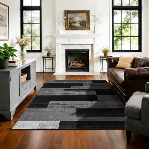 4x6 Washable Area Rugs for Living Room and Bedroom(4x6,Black&Gray)