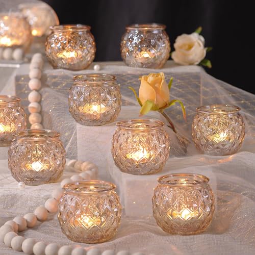 12 Pcs Gold Glass Candle Holders-Round Tea Light Holders