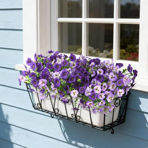 INQCMY Fake Artificial Pansy Flowers for Outdoor, Faux Silk Pansies Flower 12 Pcs Spring Summer Decoration, UV Resistant Fake Plants for Outside Planter Porch Yard Patio Home Decor(Double Purple)