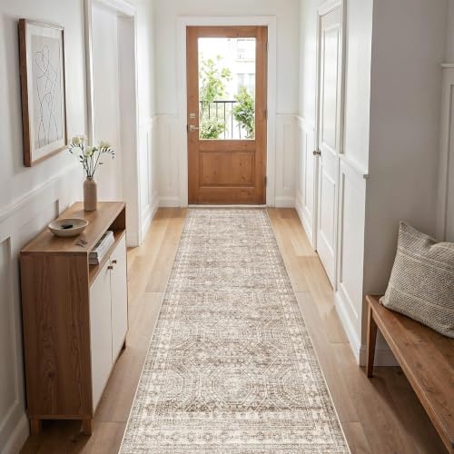 2x8 Runner Rug Abstract Washable Non Slip Cartpet Dark Brown