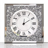 Desk Small Clocks 8x8x2 Inch Crystal Sparkle Twinkle Bling Square Crushed Diamond Mirrored Table Top Decorative Clock for Home Decoration Silver Mirror Home Decor. AA Battery is not included.