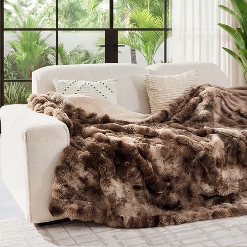 Lotus Karen Faux Fur Throw Blanket Tie-Dye Dark Coffee-Big Bubble Rabbit Fluff Blanket for Couch,Small Fluffy Fuzzy Cozy Blanket,Thick Furry Plush Shaggy Blankets,50x60 Inches