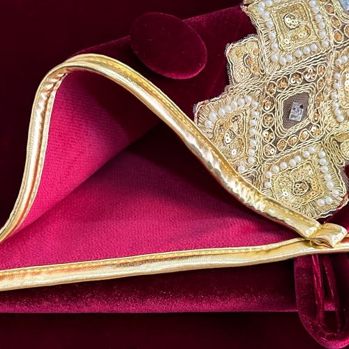 60-Inch Venetian Gilded Velvet Christmas Tree Skirt with Gold Embellished Border, Foam-Padded, Button Closure, Burgundy
