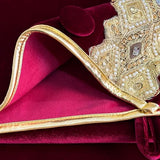 60-Inch Venetian Gilded Velvet Christmas Tree Skirt with Gold Embellished Border, Foam-Padded, Button Closure, Burgundy