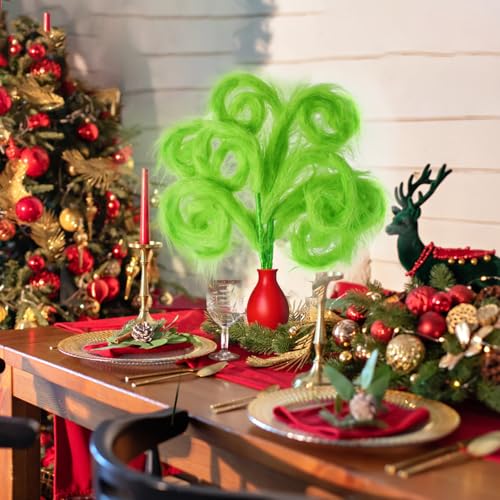 Vloso 6 Pcs Christmas Tree Topper,17 Inch Christmas Tree Ornament,Green Furry Christmas Picks for Tree Decorations