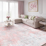 Fixwal Washable 9x12 Area Rug for Living Room, Non-Slip, Gray/Pink
