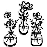 qzmaikoo 3 Pieces Black Metal Flower Wall Decor, Floral Vase Wall Art, Farmhouse Metal Wall Hanging for Bathroom Kitchen Bedroom Hallway