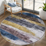 Washable 4ft Round Rug, Modern Abstract Rugs for Living Room Yellow