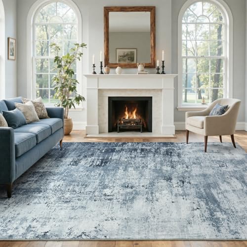 6x9 Ft Large Area Rugs for Living Room, Soft Non-Slip Washable Rugs Modern Abstract Pattern Carpet for Bedroom Indoor Floor Nursery Home Decor (Blue)