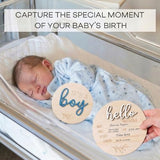 Gender Reveal Sign for Baby Birth: 3Pcs It's A Boy Girl & Hello World Announcement Sign for Hospital - Wooden Newborn Welcome Board for New Boys and Girls