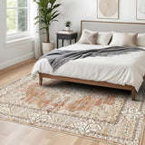 8x10 Washable Area Rug for Living Room - Non-Slip Rugs Terracotta Beige