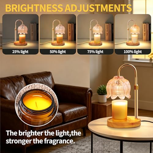 Flower Candle Warmer Lamp for Jar Candles with Timer & Dimmer, Adjustable Height Fits Large Jars up to 7.08" Tall, Flameless Wax Warmer, Cozy Bedroom Home Decor, Gift for Mom Women