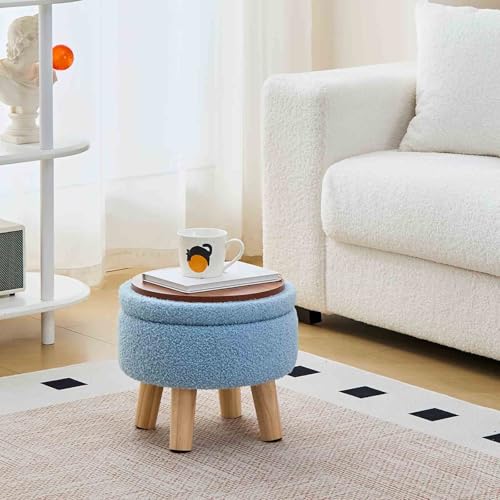 Wimarsbon Round Storage Ottoman,Footstool with Padded Seat and Wood Legs