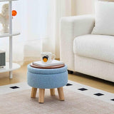 Wimarsbon Round Storage Ottoman,Footstool with Padded Seat and Wood Legs