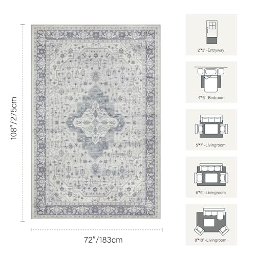 6x9 Washable Area Rug for Living Room,Blue Quartz