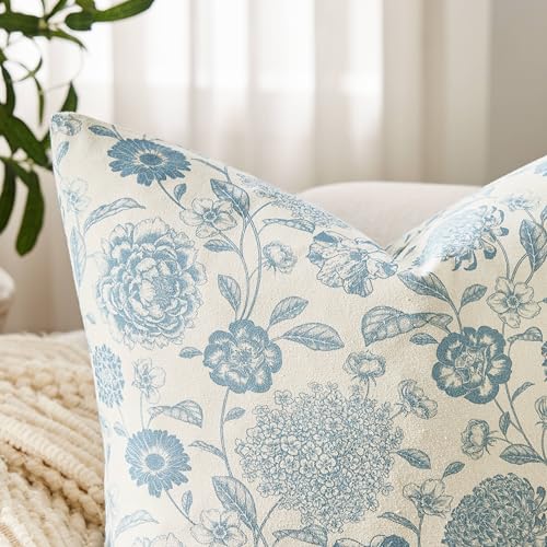 Botanical Throw Pillow Covers Set of 2, 20x20 Inch Light Blue