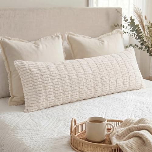 Fancy Homi Decorative Throw Pillow Covers for Bed Couch Bedroom Bench, Soft Corduroy Solid Pillow Case, Rustic Farmhouse Boho Room Decor,36" x 14" (Pack of 1),Cream