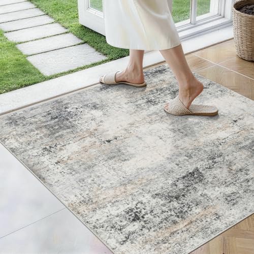 3x3 Rug Square Washable: Soft Non Slip Abstract Runners Blue Grey