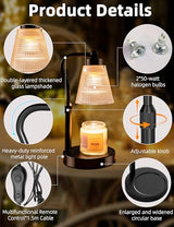 Candle Warmer Lamp for Jar Candles, Height Adjustable & Dimmable with 2/4/8H Timer, 2*50W Halogen Wax Melter Warmer for Home Office Décor, Flameless & Smokeless, Gift for Women Mom, Black-Clear/1 Pack