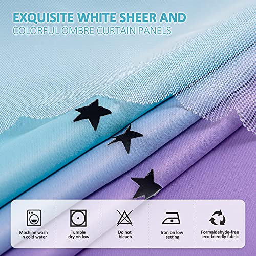 Stiio Star Cutout Curtains for Girls Bedroom 2 Panels, 2 in 1 Light Blocking Blackout Curtains with Sheer Grommet Window Drapes for Living Room Kids Room, W52 x L63 inches, Blue Purple