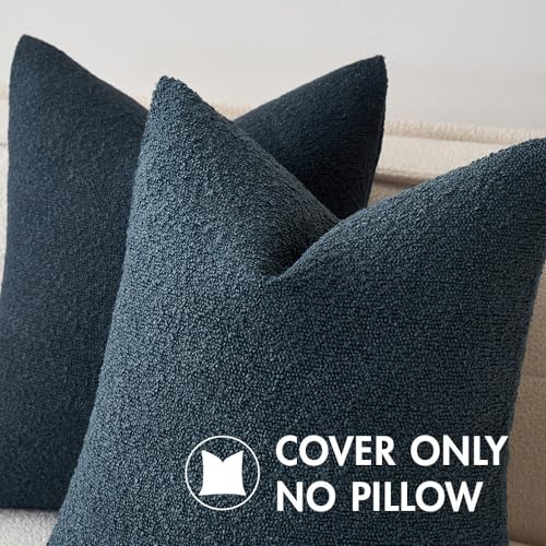 MIULEE Textured Boucle Lumbar Pillow Cover for Bed 12x20 Dark Blue