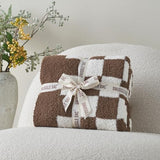 Snuggle Sac Checkered Throw Blanket for Couch, Super Soft, Cozy Warm Knit Blankets, Reversible Plaid Fluffy Throws for Sofa, Bed, Checkered Brown, 50x60 Inches