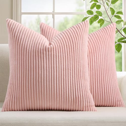 Mecatny Corduroy Decorative Throw Pillow Covers 26x26 Set of 2 Pink
