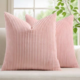Mecatny Corduroy Decorative Throw Pillow Covers 26x26 Set of 2 Pink