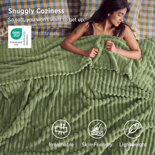 Bedsure Soft Full Size Fleece Blankets for Bed Reseda Green 84"x90"