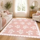 Pink Square Rugs 5ft - Soft Washable Boho Floral Girls Bedroom Rug