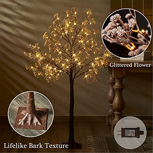 Hairui Artificial Baby Breath Flowers Tree with Lights 5FT 126LED,Prelit Lighted Gypsophila twig Tree for Wedding Party Christmas Holiday Decoration Indoor Outdoor Use
