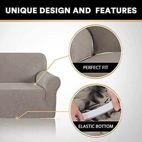 PrinceDeco Stretch Loveseat Sofa Cover Bundle T Cushion Loveseat Slipcover, Taupe