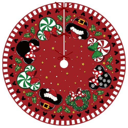 Christmas Tree Skirt 48 Inch Christmas Cartoon Mouse Tree Collar New Year Winter Xmas Tree Decor Christmas Decorations for Home Party